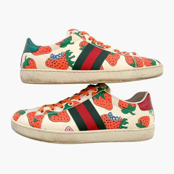 Gucci Cream and Orange Strawberry Sneakers - Picture 1 of 13